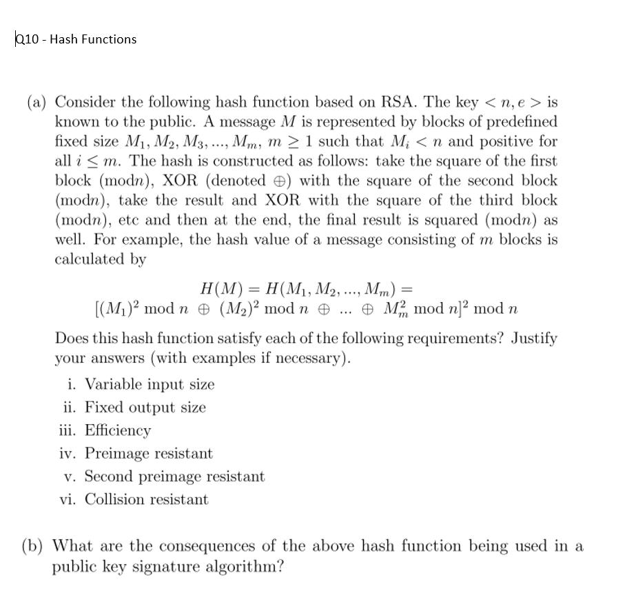 Solved (a) Consider the following hash function based on | Chegg.com