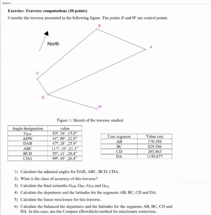 Solved Exercise: Traverse computations (30 points) Consider | Chegg.com