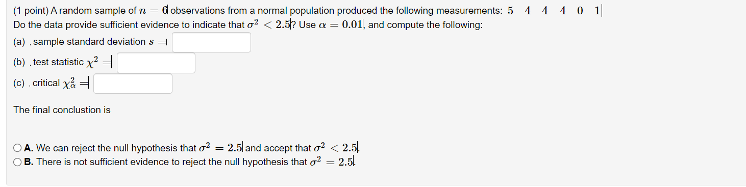 Solved (1 point) A random sample of n = 6l observations from | Chegg.com