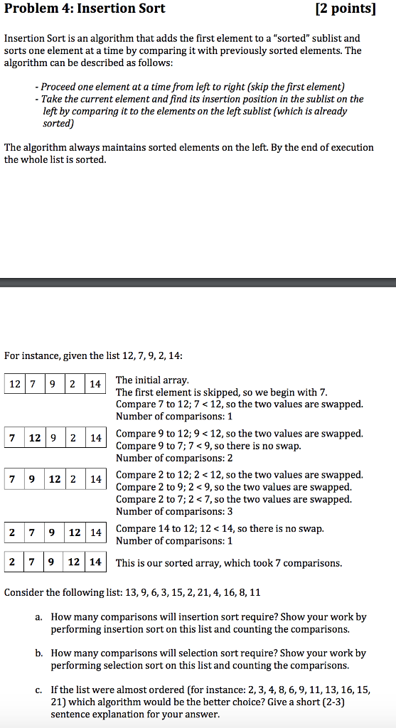 Solved Problem 4: Insertion Sort [2 points] Insertion Sort | Chegg.com