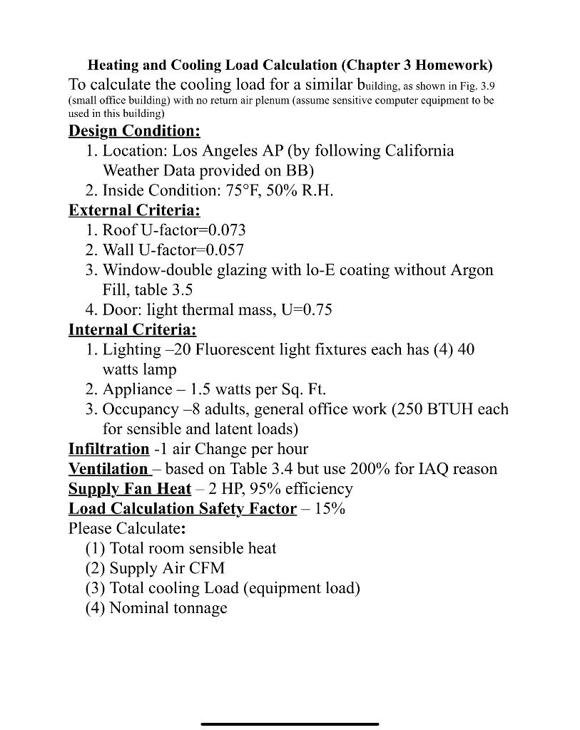 Heating and Cooling Load Calculation (Chapter 3 | Chegg.com