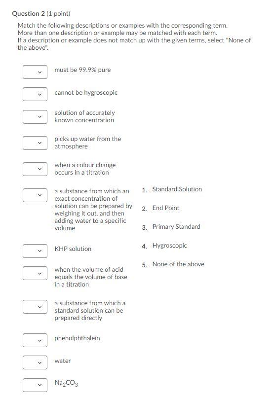 Solved Question 2 (1 point) Match the following descriptions | Chegg.com