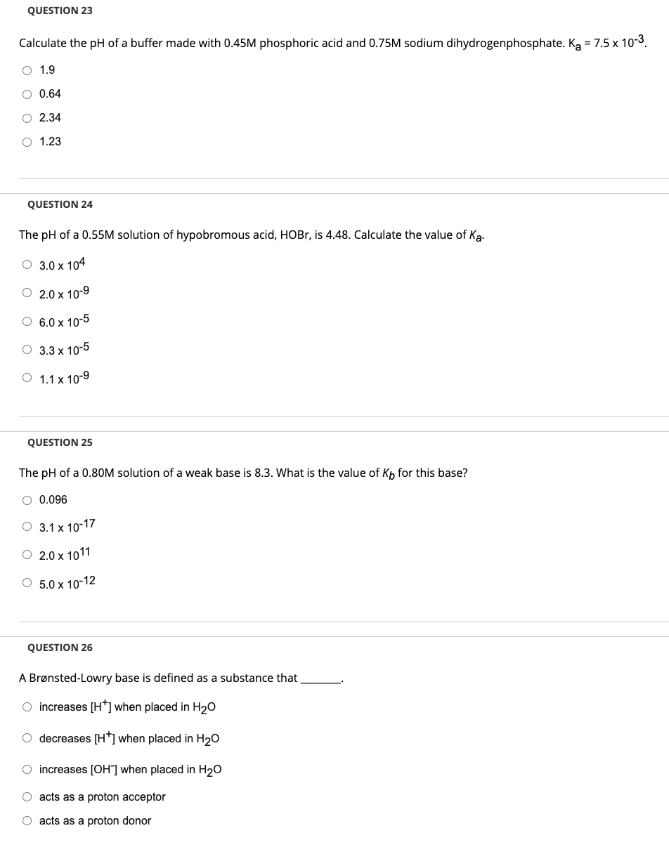 Solved QUESTION 23 Calculate the pH of a buffer made with | Chegg.com