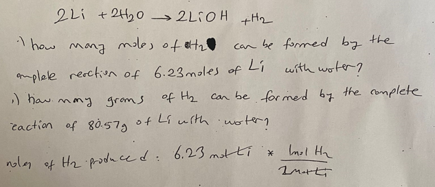 Solved how 2 Li + 2H₂0 2LiOH + H2 moles of the the many can | Chegg.com