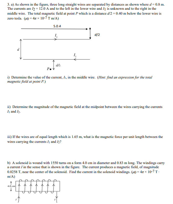 Solved 3. A) As Shown In The Figure, Three Long Straight | Chegg.com