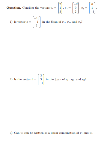 Solved QuestionQuestion. Consider the vectors | Chegg.com