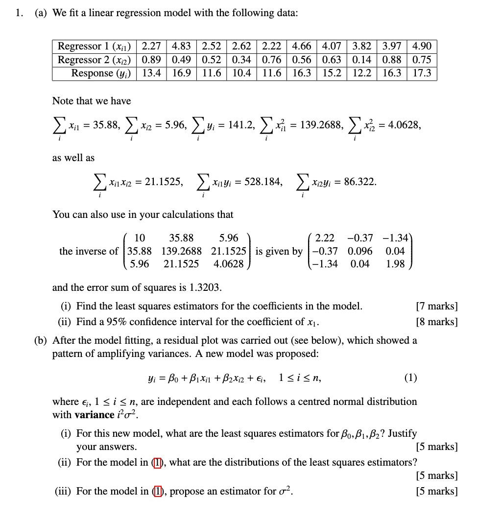 Solved 1. (a) We fit a linear regression model with the | Chegg.com