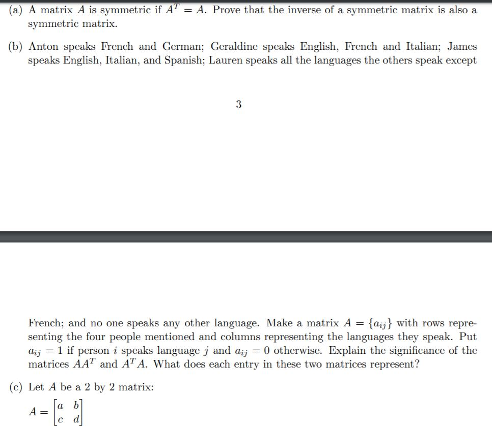 Solved A A Matrix A Is Symmetric If At A Prove That The Chegg Com