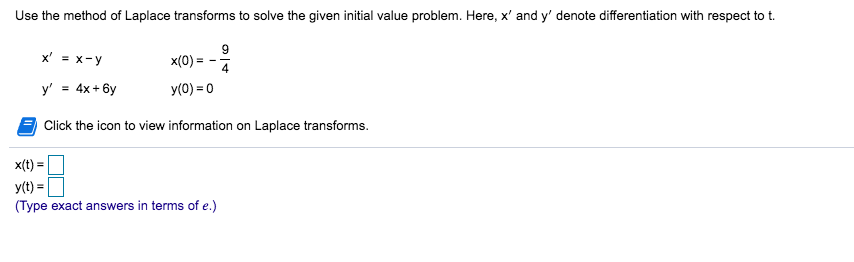 Solved Use the method of Laplace transforms to solve the | Chegg.com