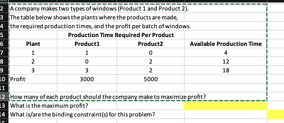 Solved A Company Makes Two Types Of Windows (Product 1 And | Chegg.com