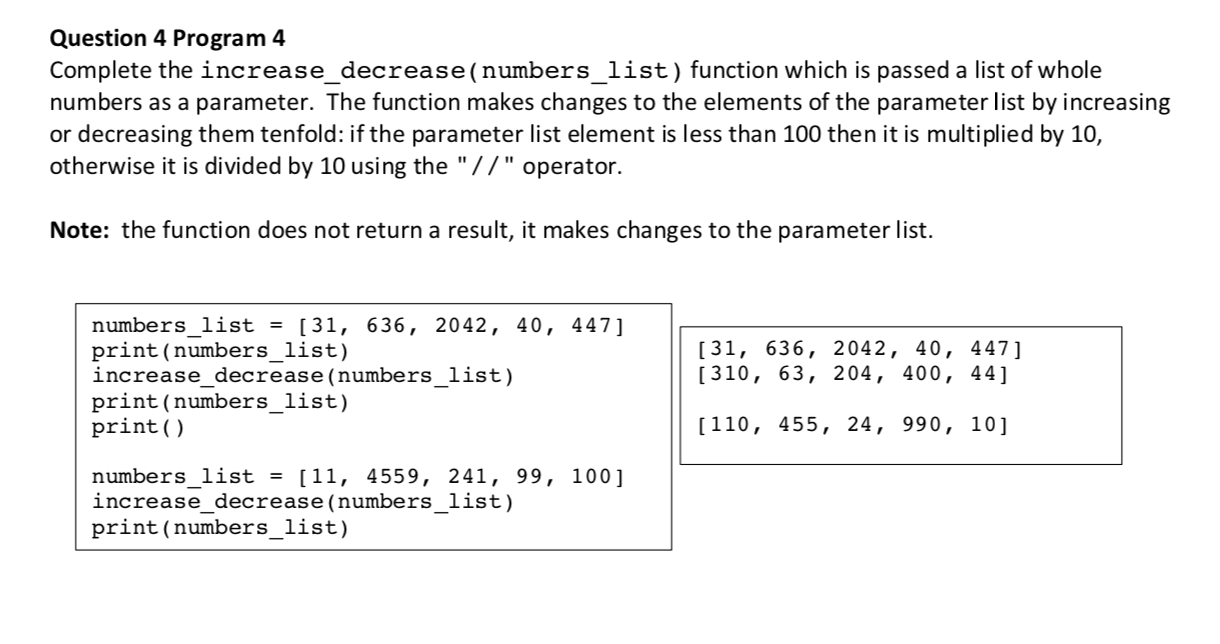 Solved Question 4 Program 4 Complete the increase | Chegg.com