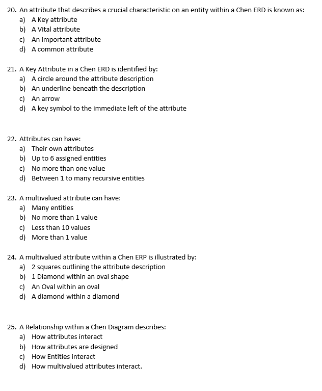 Solved 20. An attribute that describes a crucial | Chegg.com