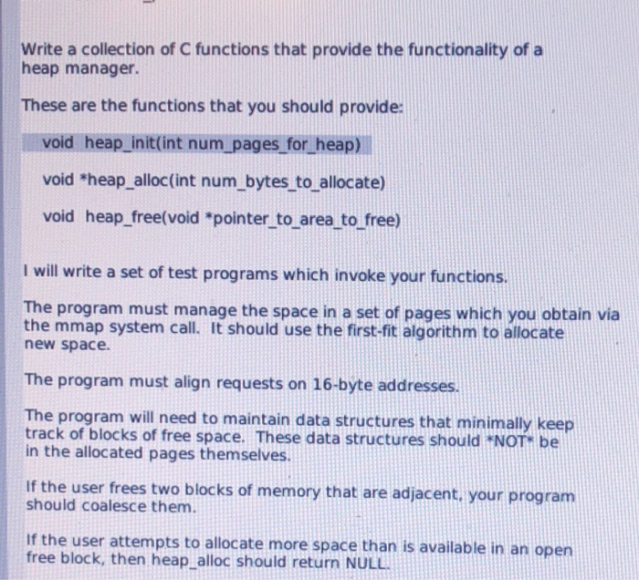 Solved Write a collection of C functions that provide the | Chegg.com