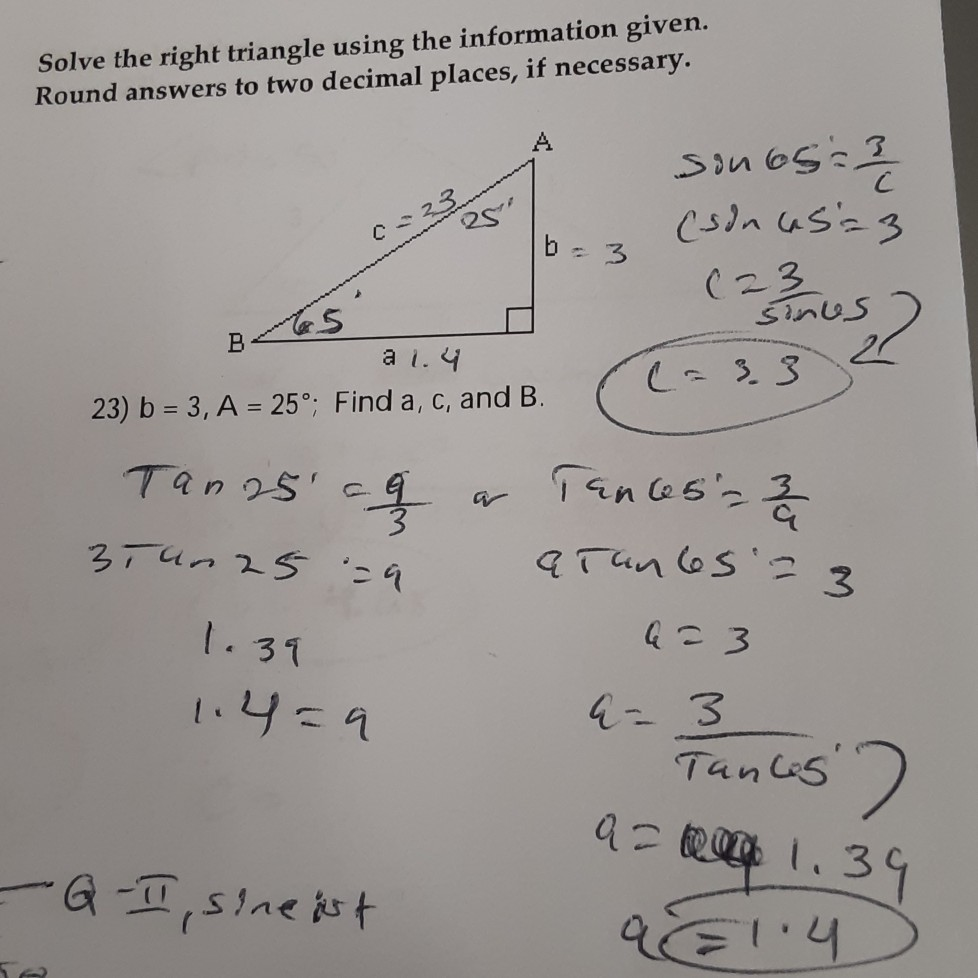 Solved Solve The Right Triangle Using The Information Given. | Chegg.com