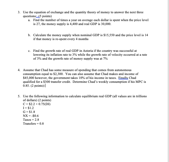 Solved 3. Use the equation of exchange and the quantity | Chegg.com