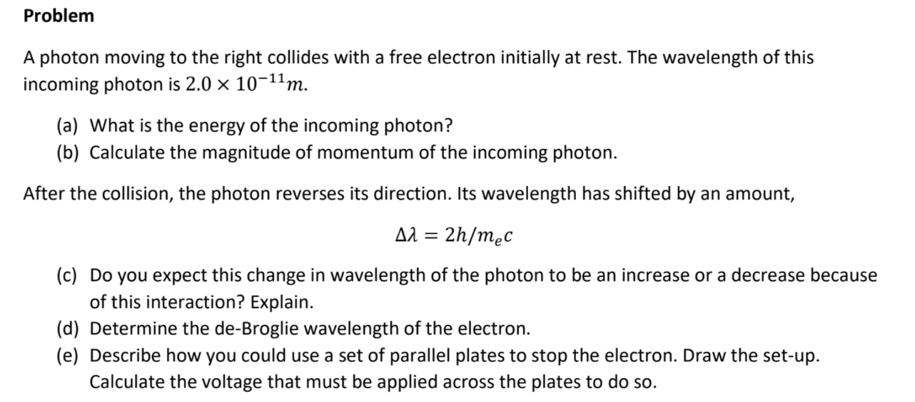 Solved A photon moving to the right collides with a free | Chegg.com