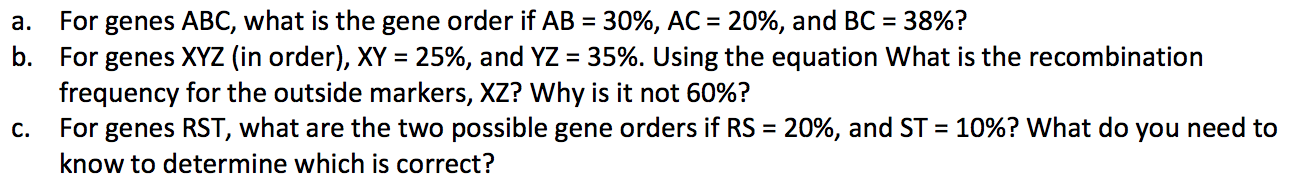 Solved PART A. Showing Recombination Frequency For Two | Chegg.com