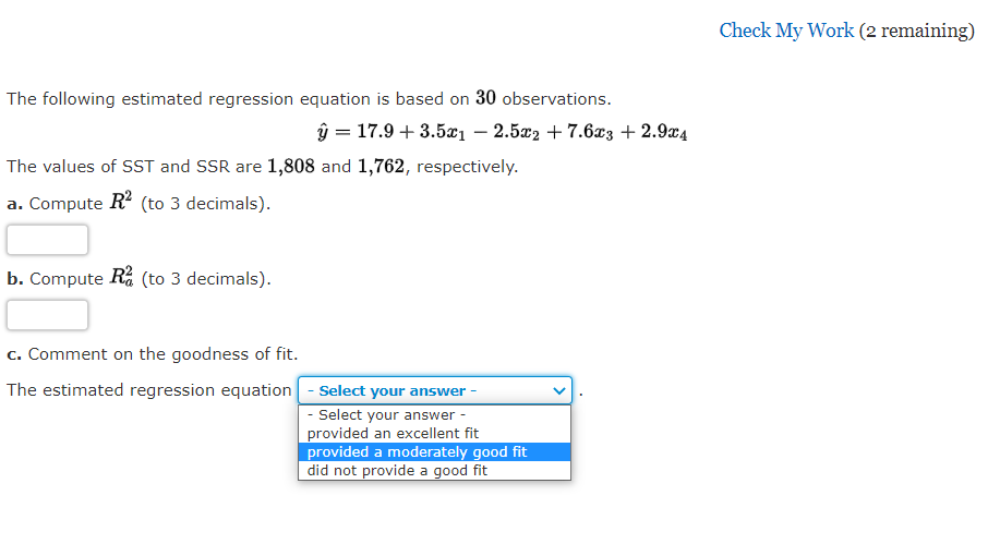 Solved Check My Work (2 Remaining) The Following Estimated | Chegg.com