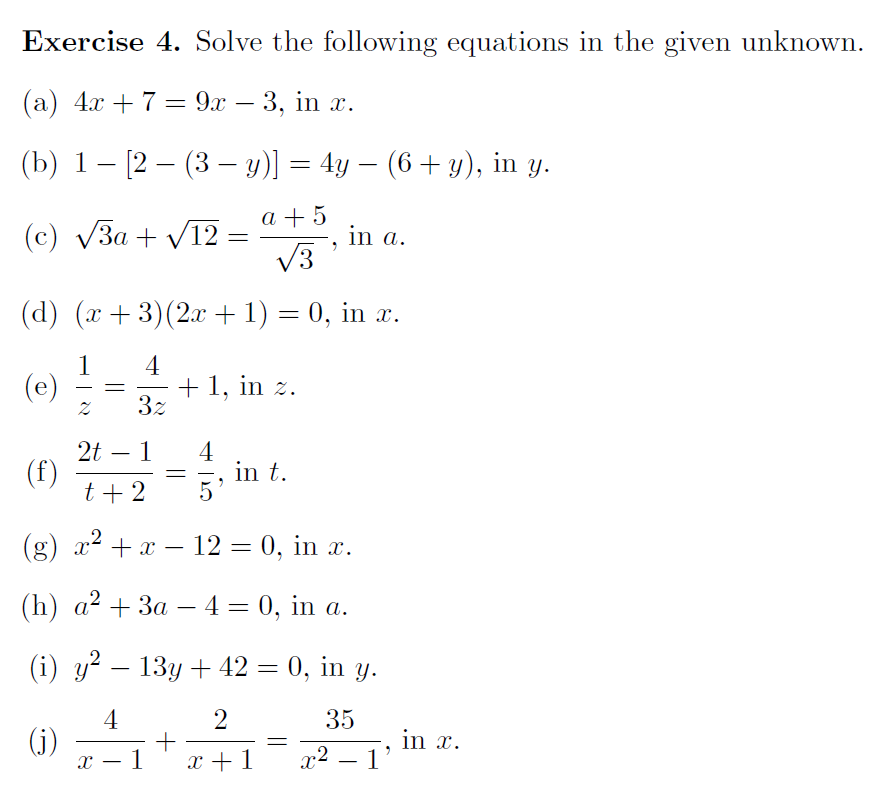 Solved Exercise 4. Solve The Following Equations In The | Chegg.com