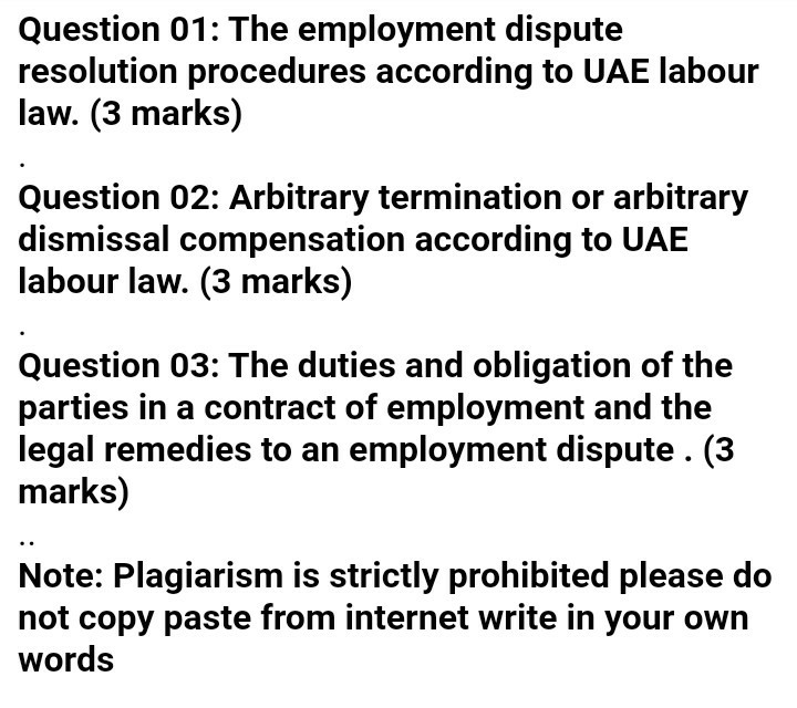 Solved Question 01 The Employment Dispute Resolution Chegg