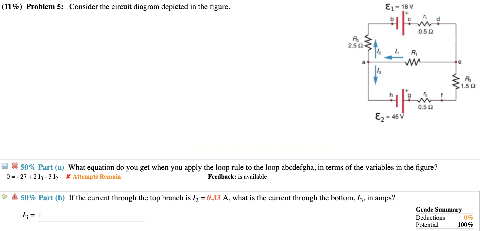Solved (11%) Problem 5: Consider the circuit diagram | Chegg.com