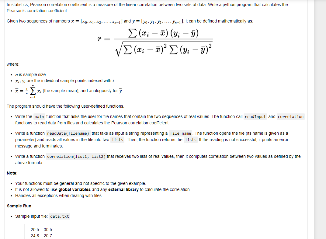 Solved In statistics, Pearson correlation coefficient is a | Chegg.com