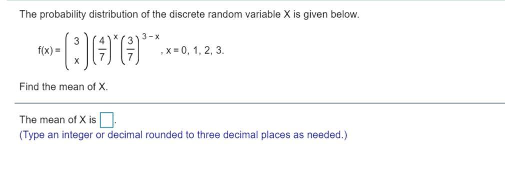 Solved The probability distribution of the discrete random | Chegg.com