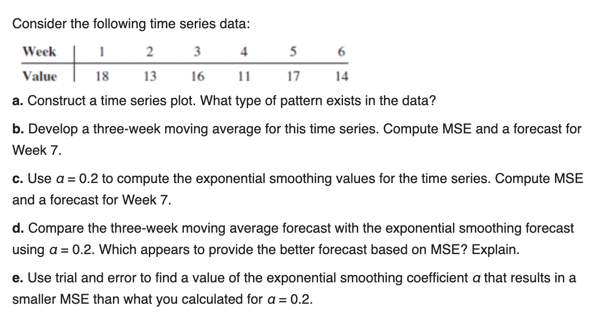 Solved Consider The Following Time Series Data: Week 1 2 3 4 | Chegg.com