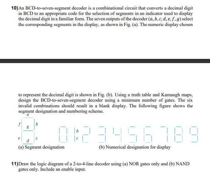 Solved 10 an bcd to seven segment decoder is a chegg