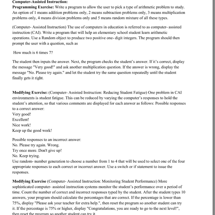 Solved Computer-Assisted Instruction: Programming Exercise: | Chegg.com
