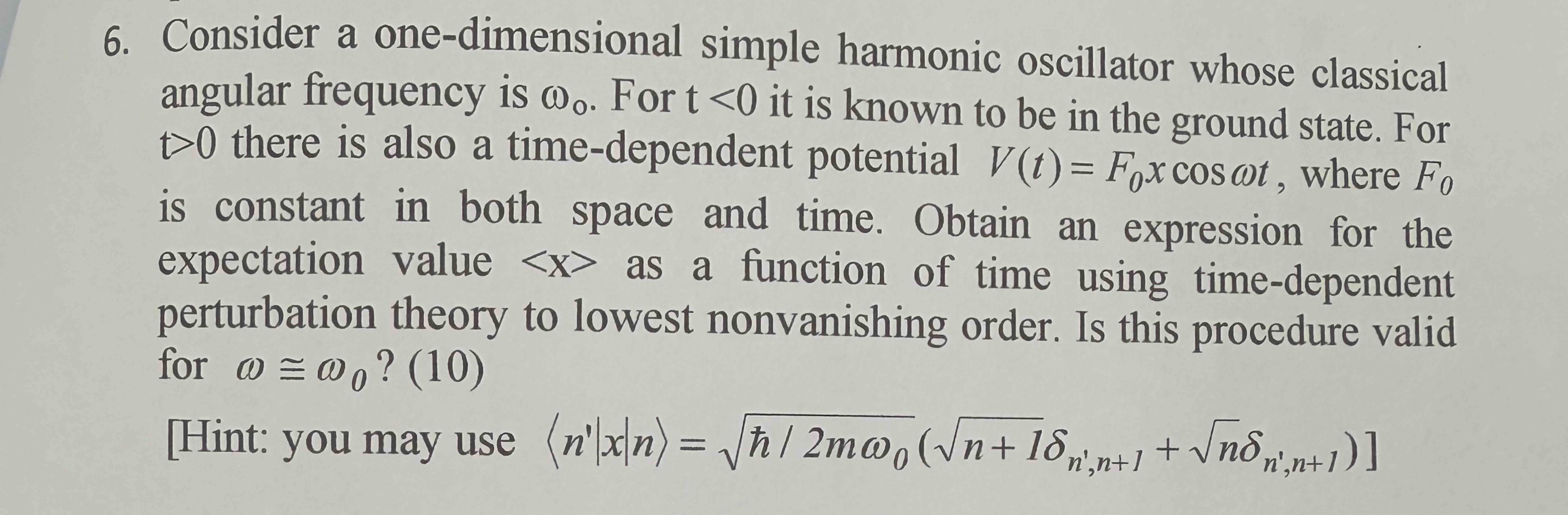 Solved Consider a one-dimensional simple harmonic oscillator | Chegg.com