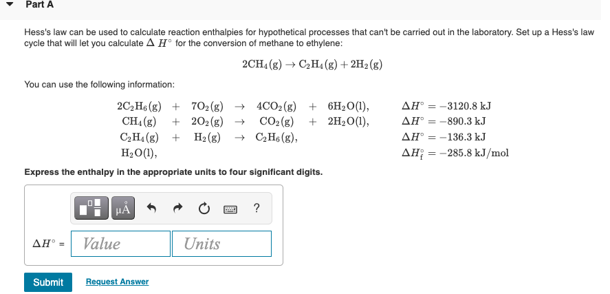 Solved Part A Hess s law can be used to calculate reaction Chegg