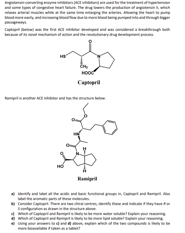 Solved Angiotensin-converting Enzyme Inhibitors (ACE | Chegg.com