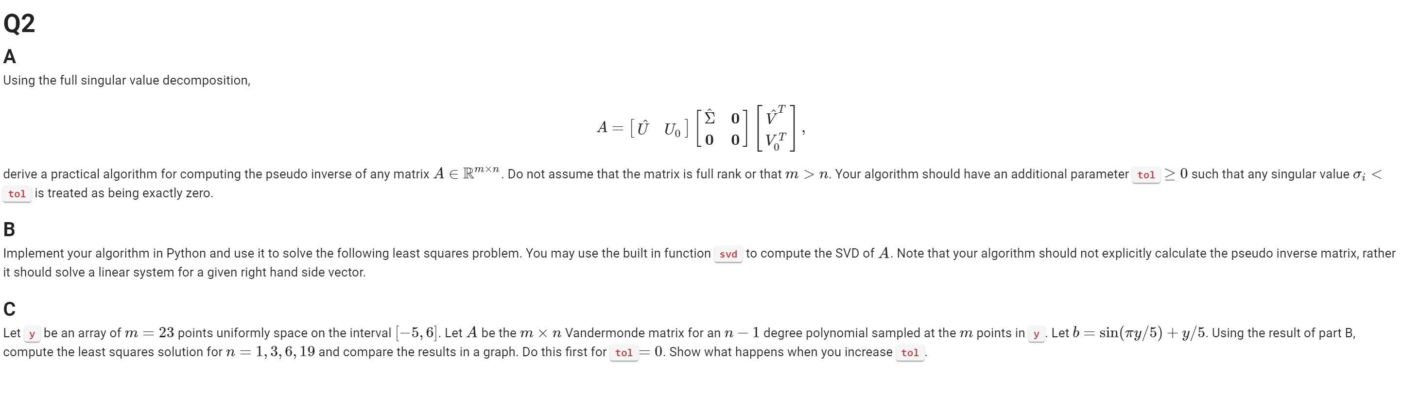 Q2 A Using The Full Singular Value Decomposition Chegg Com