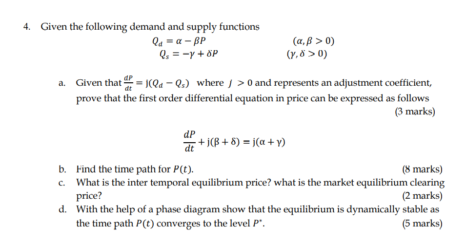 Solved Given The Following Demand And Supply Functions Qd Chegg Com