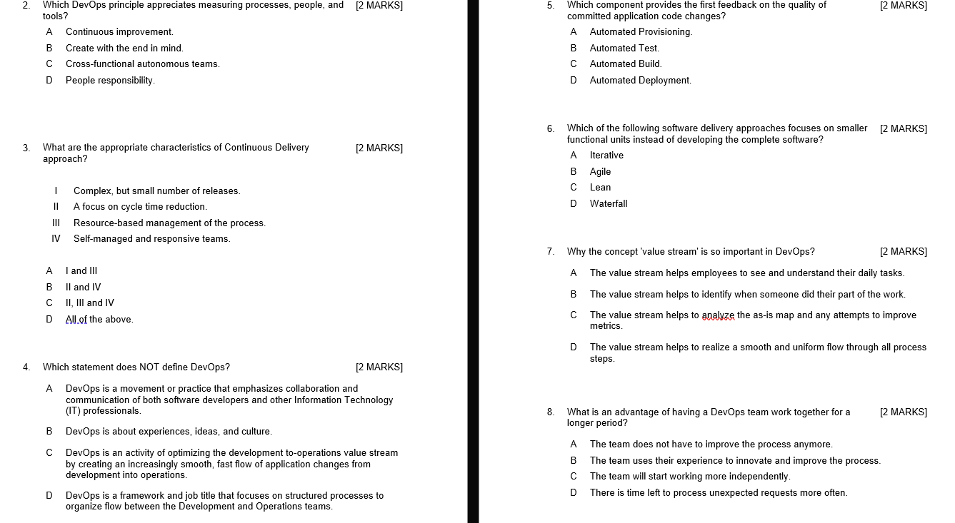 Solved 2. Which DevOps principle appreciates measuring
