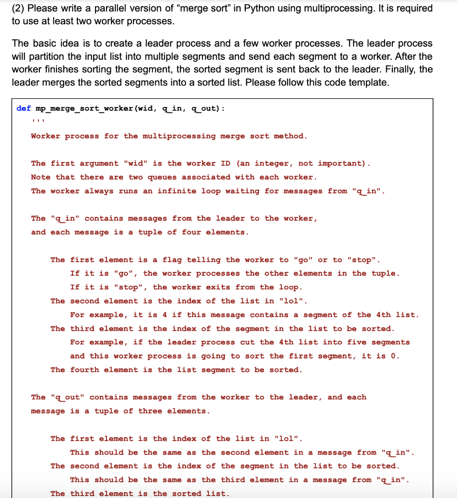 Solved (2) Please write a parallel version of &ldquo;merge sort&rdquo; | Chegg.com