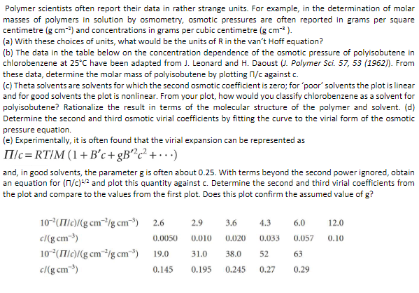 Solved Polymer scientists often report their data in rather | Chegg.com