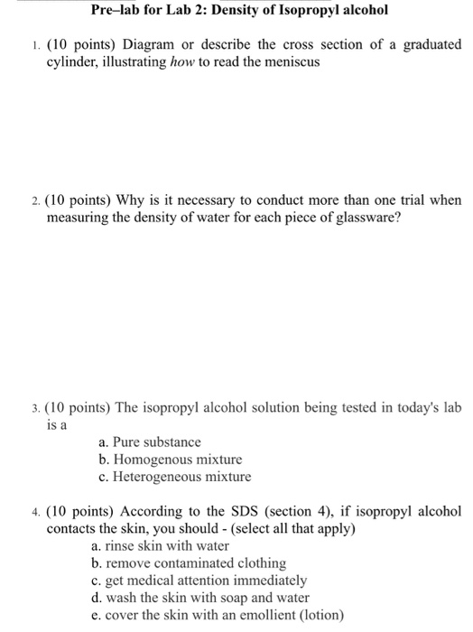 Solved Density of Isopropyl alcohol Diagram or describe the