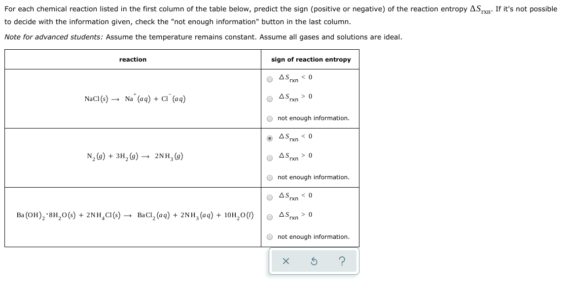 Solved For each chemical reaction listed in the first column | Chegg.com