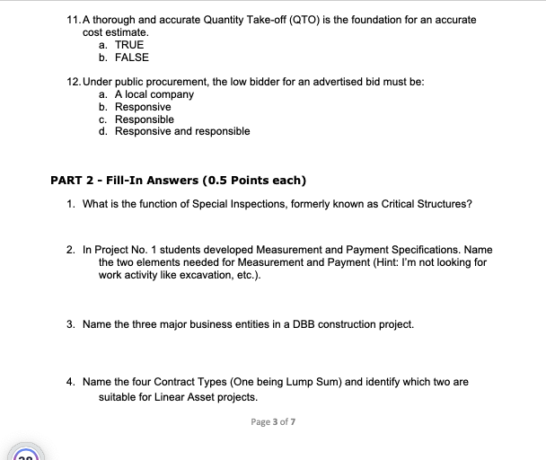 Solved 11. A thorough and accurate Quantity Take-off (QTO) | Chegg.com