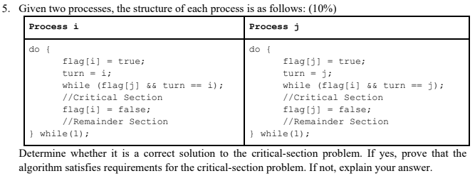 Solved 5. Given two processes, the structure of each process | Chegg.com