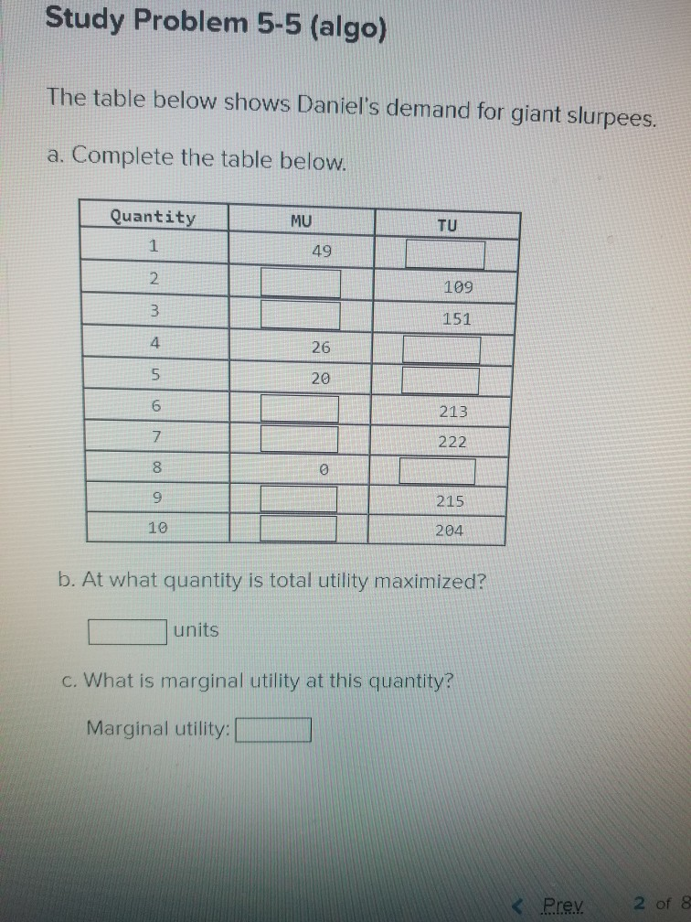 Solved Study Problem 5-5 (algo) The table below shows | Chegg.com