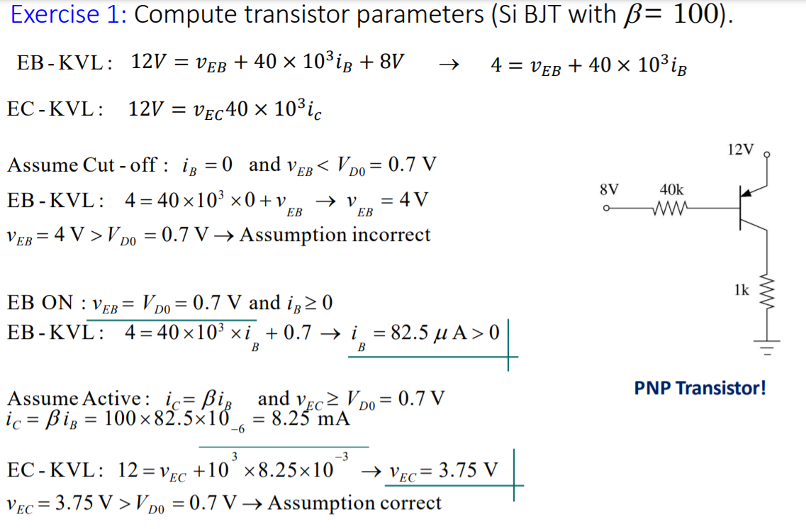 Solved Exercise 1 Compute transistor parameters (Si BJT