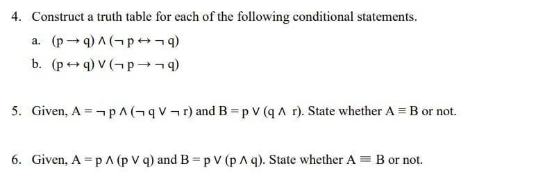 Solved 4. Construct a truth table for each of the following | Chegg.com