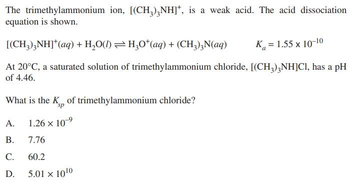 Solved The trimethylammonium ion, [(CH3)3NH]+, is a weak | Chegg.com