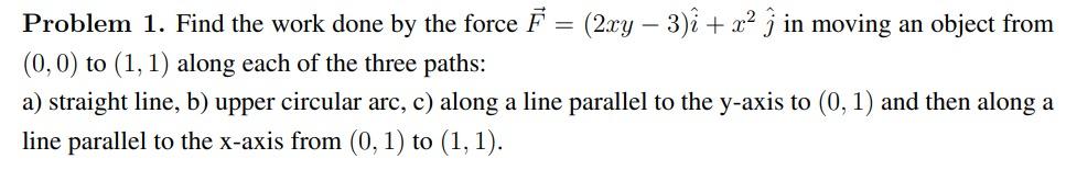 Solved Problem 1. Find the work done by the force | Chegg.com