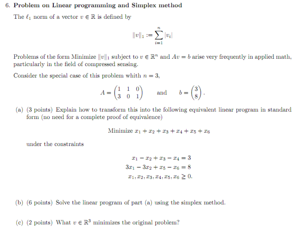 Solved 6. Problem on Linear programming and Simplex method | Chegg.com