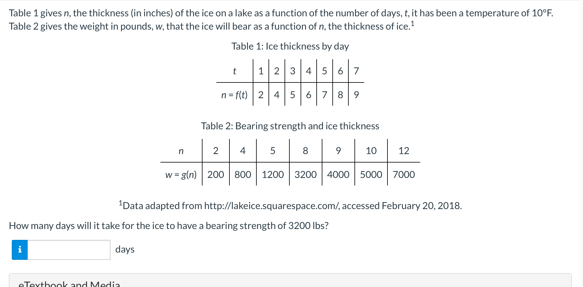 Solved Table 1 gives n, the thickness (in inches) of the ice | Chegg.com