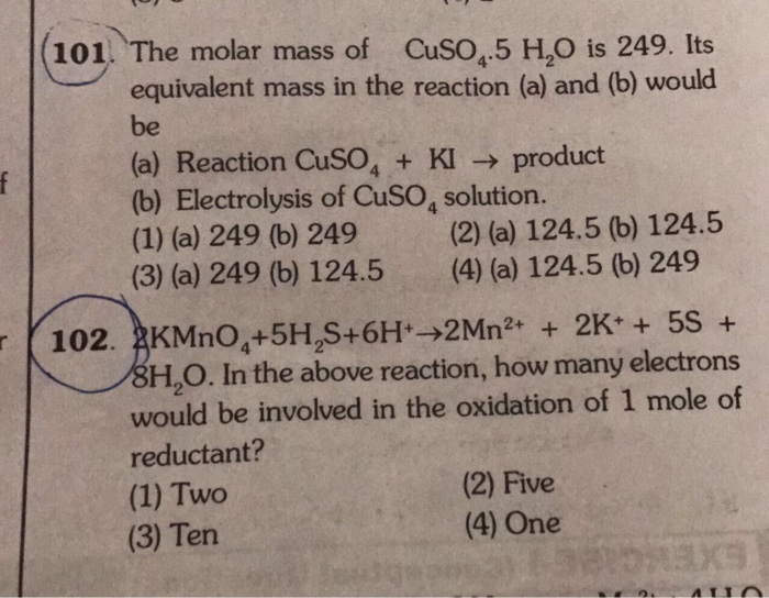 the molecular mass of cuso4 5h2o is 249